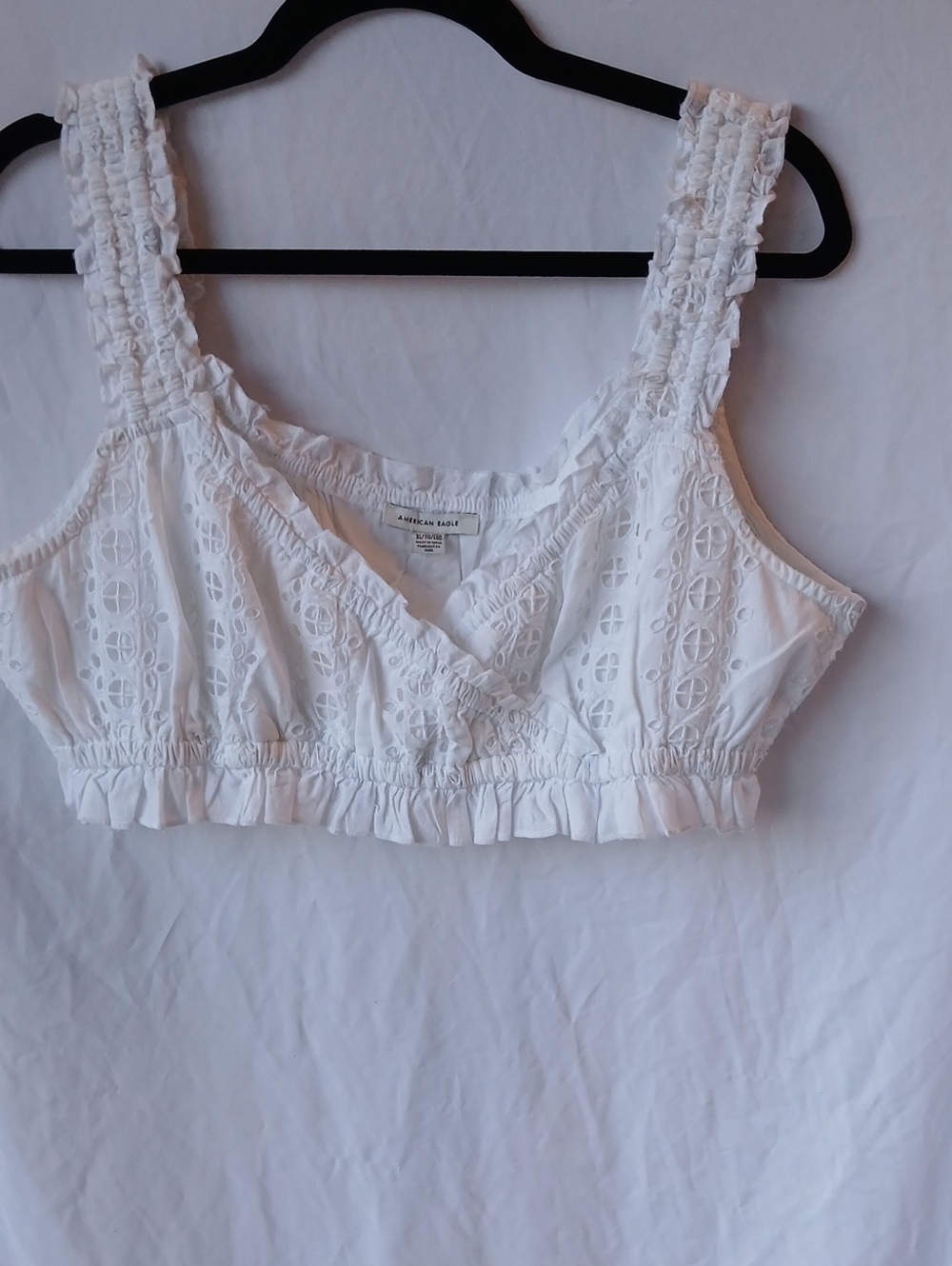American Eagle Outfitters White Eyelet Ruffle Bralette Crop Top